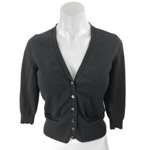 Ann Taylor Black Knit 3/4 Sleeve V-Neck Button Crop Sweater Cardigan Top Size S